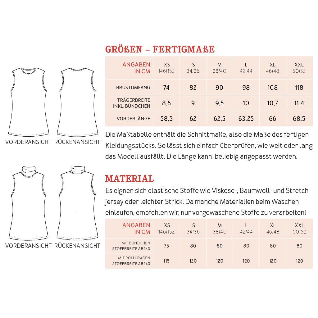 Papierschnittmuster Top mit breitem Träger Frau Jenny XS-XXL